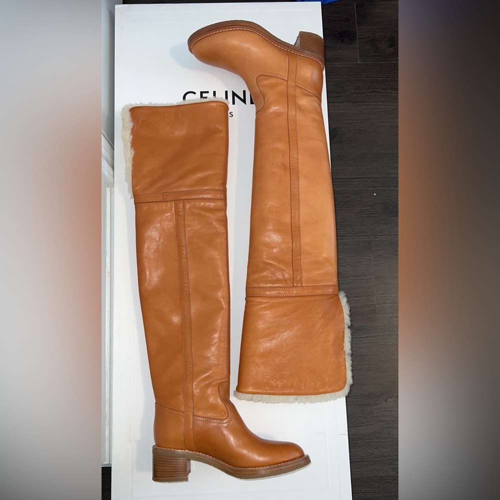 Celine over-the-knee shearling boot in cognac size 37. Used in great condition.
